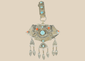 Antique Tibetan gau portable shrine pendant crafted from silvered copper alloy with turquoise and coral cabochons.