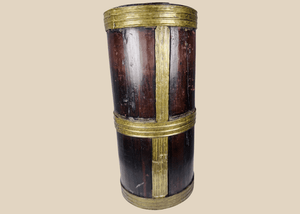 Antique Tibetan Hardwood Storage Vessel with Brass Mounts | Himalayan Region | Late 19th – Early 20th Century
