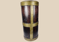 Antique Tibetan hardwood storage vessel with brass bands and traditional Himalayan coopered construction.