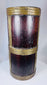 Antique Tibetan food storage container constructed from hardwood and reinforced with brass strips.