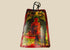 Antique Qing Dynasty Tibetan bone plaque, vividly painted with a seated Buddha in red and gold polychrome, framed by radiant aureole and floral motifs; portable devotional amulet used in Buddhist ritual practice, exhibiting aged surface wear and patina consistent with 19th century craftsmanship.