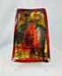 Antique Tibetan Buddhist portable amulet hand-carved from bone and painted with devotional imagery