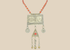 Antique Turkmen tribal necklace with a rectangular pectoral pendant, tumar amulet, and red glass beads.