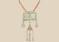 Antique Turkmen tribal necklace with a rectangular pectoral pendant, tumar amulet, and red glass beads.