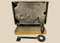 Antique 19th century iron rim lock with skeleton key on display