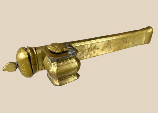 Antique Ottoman bronze divit travelling ink and pen case, 18th–19th century Middle East