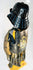Left rear angle of authentic Muromachi Samurai armor (1333–1573) showing lacquered back plates, silk odoshi lacing, and iron arm guards.