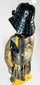 Left rear angle of authentic Muromachi Samurai armor (1333–1573) showing lacquered back plates, silk odoshi lacing, and iron arm guards.