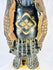 Muromachi samurai armor set with menpo, kabuto, cuirass, and silk lacing on wooden display stand.