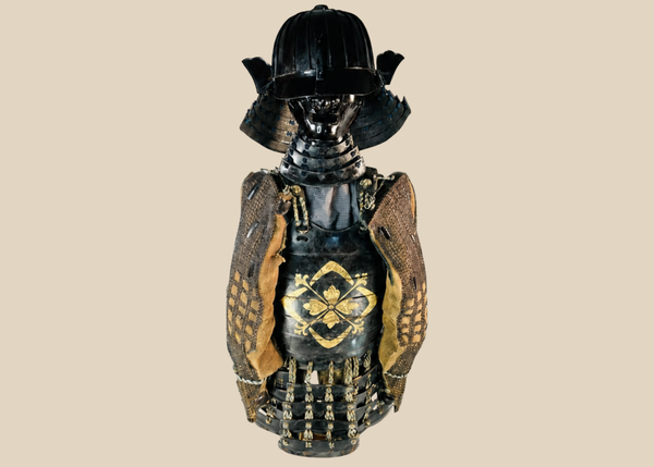 Authentic Muromachi Era Samurai Armor | Japanese Warrior Armor Set with Gold Crest & Edo Period Lacing | Circa 1333 – 1573