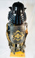Rear view of Japanese samurai armor with Edo-period silk cords and lacquered back plates, 1333–1573.