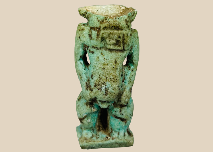Authentic Ancient Egyptian blue faience amulet of Bes from the Late Period