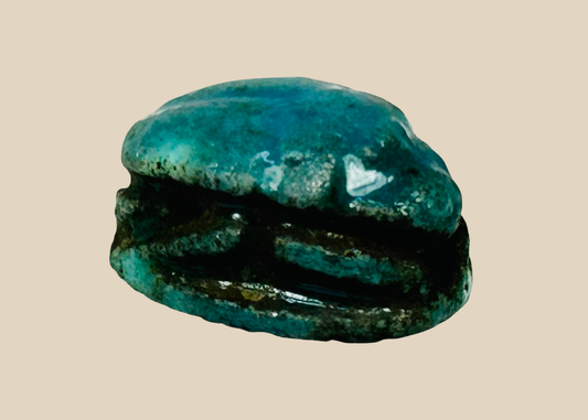 Authentic ancient Egyptian New Kingdom scarab amulet with blue glaze patina
