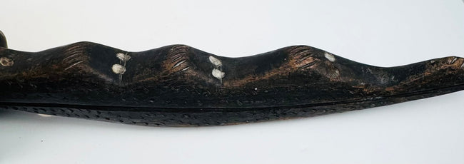 Detailed Bamana-Bozo attributed crocodile carving with crosshatched geometric motifs