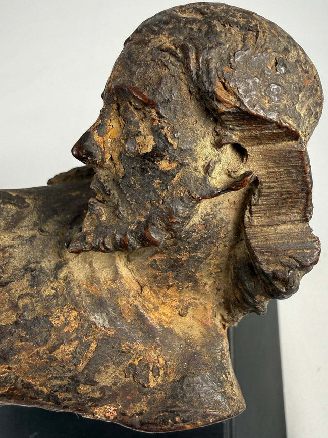 Carved wooden Christ figure from Spain or Italy with missing arms and historic surface wear