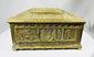 Antique European cigar box with detailed borders and wood lined interior