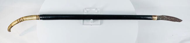Close-up of the curved antler grip on the secondary Dayak utility knife