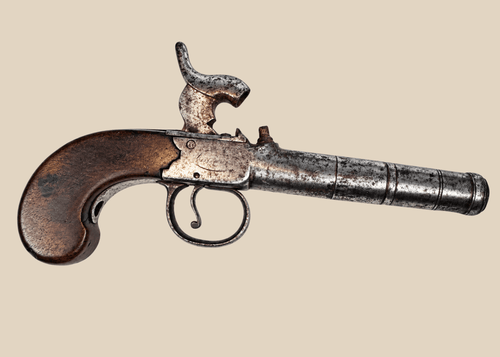 British percussion pocket pistol with cannon-form barrel, circa 1830–1850