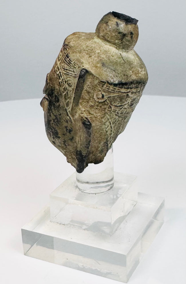 Antique bronze Buddha sculpture fragment with engraved geometric motifs and surviving gilding