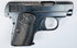 Belgian Browning Model 1906 featuring an oval ejection port, curved trigger, and age-worn checkered grip panel.