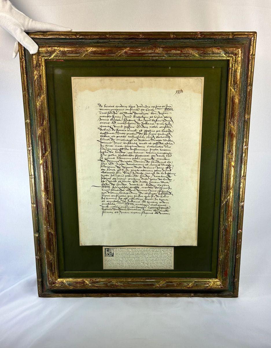 Medieval Burgundian rent roll from France, 1459–1462 CE, written in Latin using Carolingian minuscule script. Records feudal land rent, including monetary payments and agricultural obligations, between the Villers family and noble tenant Bertrand Boyssemer. Professionally framed with English translation, reflecting medieval estate management and legal practices.
