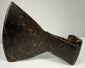 18th-century cast iron axe head with faint punched maker’s mark and extensive age-related oxidation