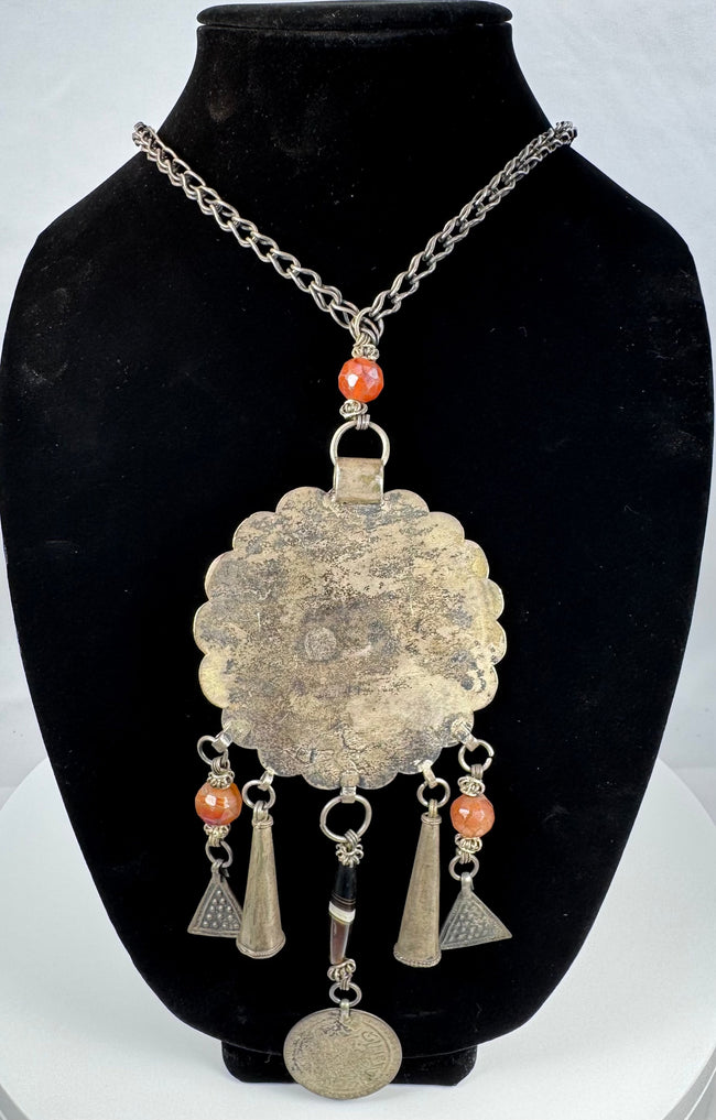 Central Asian necklace with doubled link chain and five hanging decorative elements