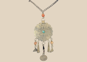 Central Asian Tribal Pendant Necklace with Turquoise and Coin Drops | Circa Mid–20th Century