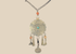 Tribal Afghan necklace with engraved circular pendant, turquoise-coloured cabochon, beads, and coin drop