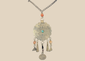 Tribal Afghan necklace with engraved circular pendant, turquoise-coloured cabochon, beads, and coin drop