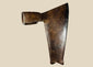 Early 19th-century Central European goosewing fishtail axe, forged iron with broad concave blade, fishtail end, and aged patina.