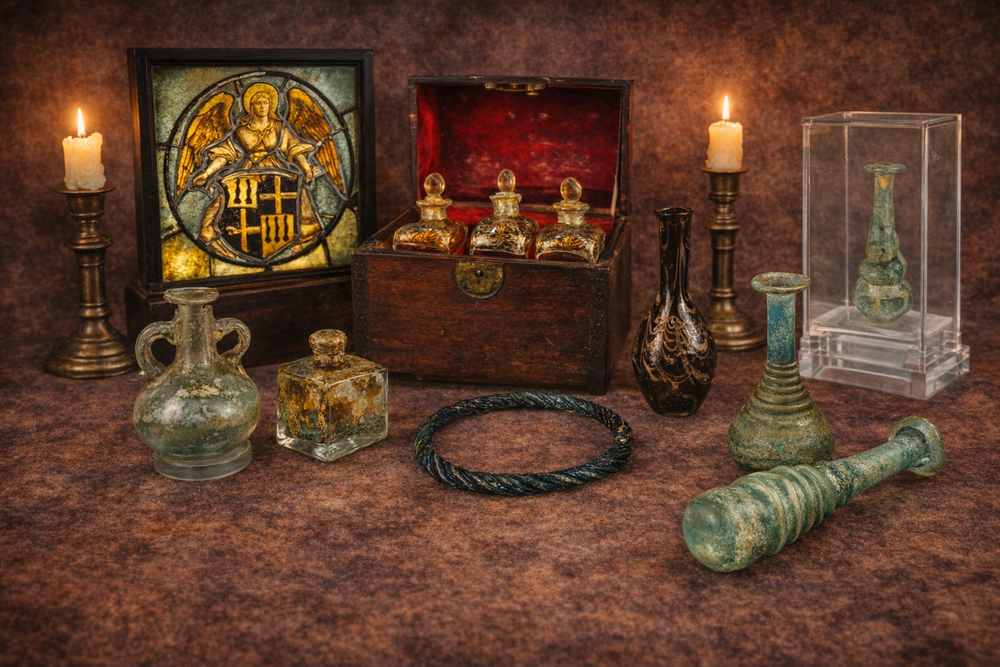 Objets de collection et objets en verre historiques