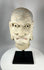 Antique Chinese Buddhist Luohan stone head sculpture with faint blue and red pigment, Qing Dynasty.