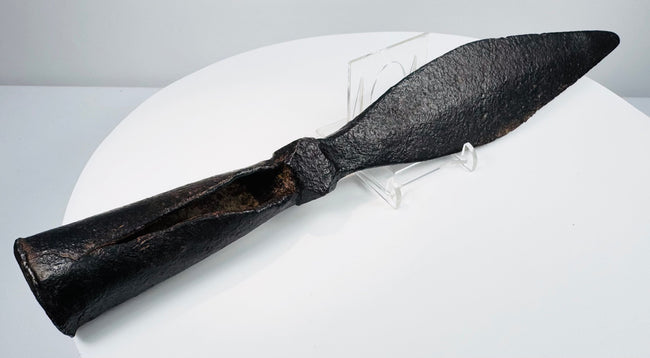 Historic Chinese iron spearhead from the Qing Dynasty, 18th century, with leaf-shaped blade