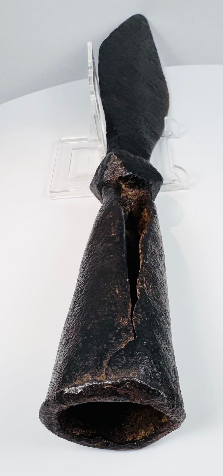 Historic Eight Banners style Chinese spearhead with broad iron blade from the Qing Dynasty