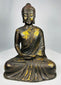 Antique Chinese bronze Buddha with gilt remnants in lotus meditation posture