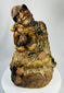 Chinese Buddhist terracotta statue of Jigong with green and amber glaze, late Qing to Republic period.