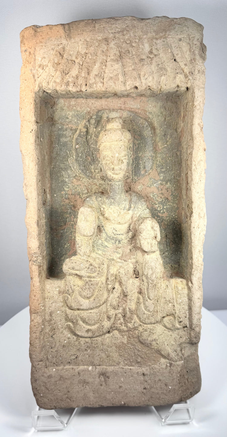 Northern Wei Dynasty Buddhist terracotta architectural brick with seated Buddha relief, circa 386–534 CE