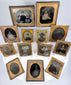 Mid-19th-century American cased photographs arranged together in ornate Victorian portrait frames