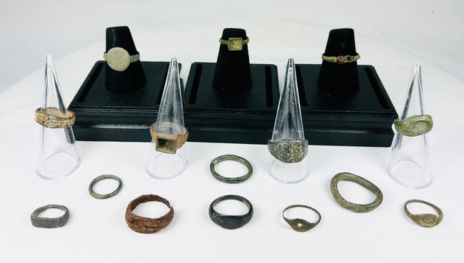 Ancient bronze rings spanning Egypt, Rome, Byzantium, Viking, and Medieval eras