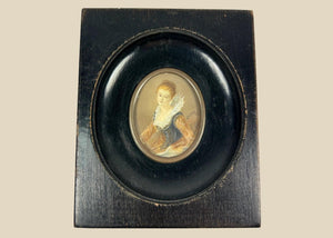 Continental Miniature: Young Woman with Lace Ruff | Ebonized Frame | Circa 1860–1890