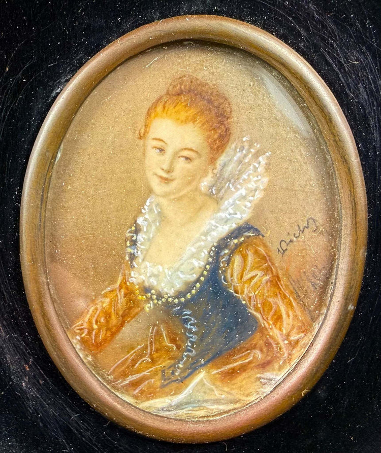 Watercolor miniature portrait of woman in lace ruff, circa 1860–1890