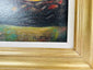 Green vase with grapes and apples, mid-20th century signed still life oil painting, gilded wooden frame