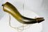Base view of antique horn container with wooden end plug and collection label