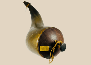 Vase en corne courbée, style américain ancien, avec bouchon en bois et étiquette de provenance | XVIIIe-XIXe siècle