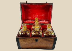 Early Georgian Spirit Box | Mahogany Case with Four Parcel-Gilded Square Decanters | England | Circa Early 19th Century