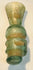 Tiny medieval glass bottle with flared rim, moulded body, and discoid foot