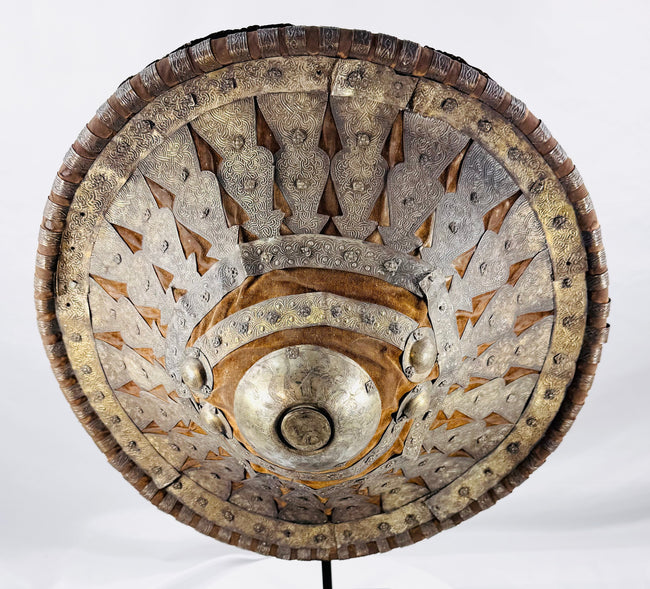 Late 19th-century Ethiopian ceremonial shield with radiating engraved appliqués