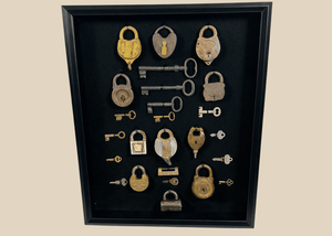Echoes of Iron & Brass | Historic Lock and Key Collection in Shadow Box Display | Circa 1800s–1900s