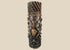 Antique Edo-period Japanese wooden temple pillar fragment, intricately hand-carved with swirling floral motifs and lattice detail, dark brown patina with areas of wear and age exposure, dating to the 18th century, originally part of a Buddhist architectural structure, showcasing traditional craftsmanship and religious artistry.